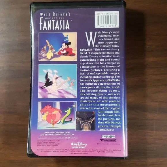 Walt Disney Fantasia Black Diamond VHS Tape Christmas Lead‎ '91